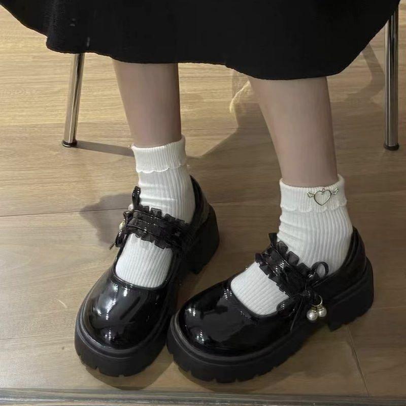 Escarpins français à talon moyen avec jupe, chaussures japonaises à plateforme en cuir pour femmes en 2025, nouvelles chaussures simples Mary Jane tendance rehaussantes pour femmes