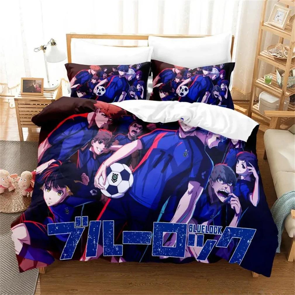 3D Print Blue Anime Boy Lock Bedsing Set,Yoichi/Bachira Meguru/Chigiri Hyoma/Kunjin Kensuke Duvet Cover Set Pillowcase for Boys 135x200cm