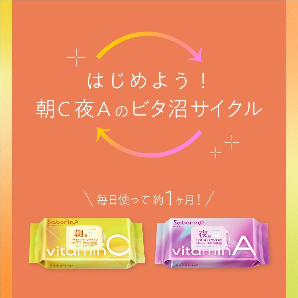 Saborino Morning Bitatto 30 Sheets with 2 Bonus Face Morning Vitamin C 1 Minute Use Every No Face Wash Large Pore Care Sheets, C, Packs, Mask, Use,