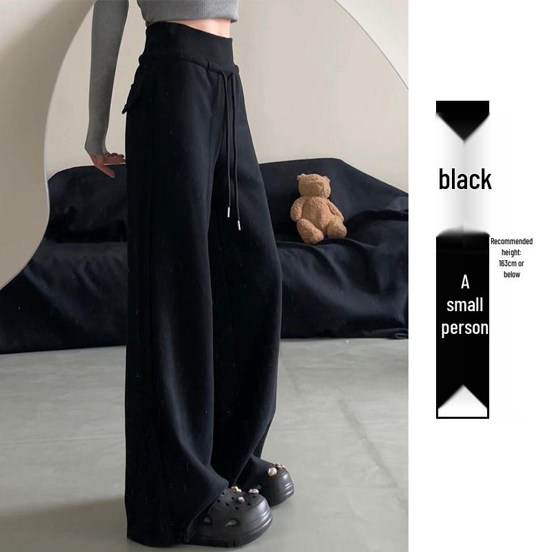 Women's Black High-Waist Wide-Leg Sweatpants - Loose, Comfortable, Floor-Length, Summer Casual