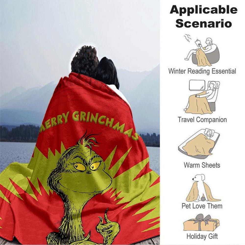 Grinch Christmas Card Blanket Soft Throw Blanket For Home Bedroom Bed Sofa Travel Office Solid Christmas Blanket