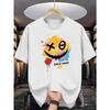 Europäische Größen Lächeln Stimmung Herren T-Shirt | Buntes Graffiti Lächeln Gesicht Druckmuster, Rein, Premium Druck, Langlebig, Lässige Mode, Rundhals