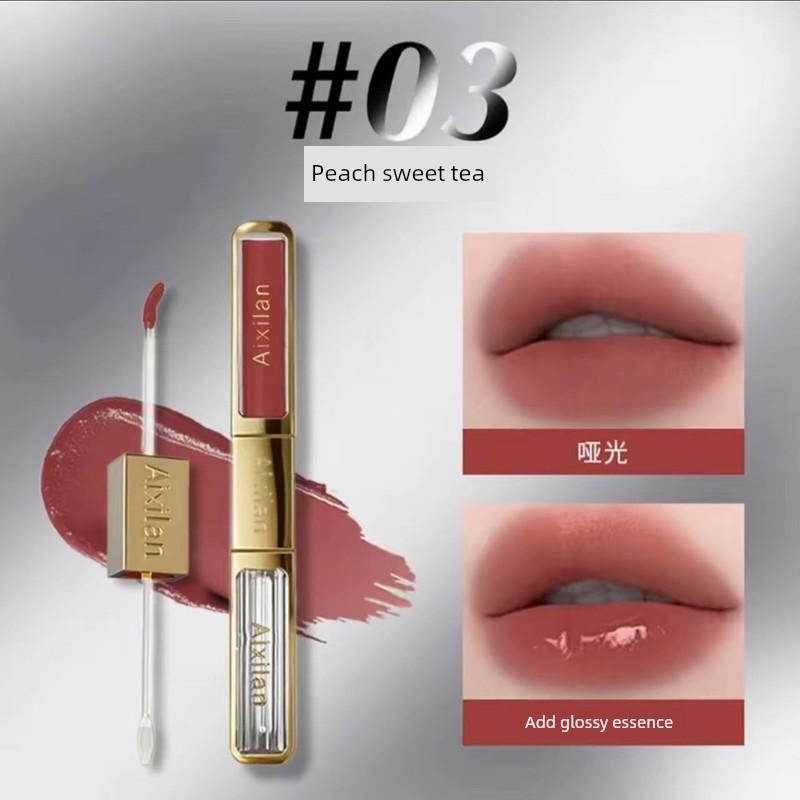 Official Aishilan Dual Mirror Beauty Lip Powder Cream Double-Ended Dual-Effect Matte and Glossy Whitening Lip Glaze for Commuting