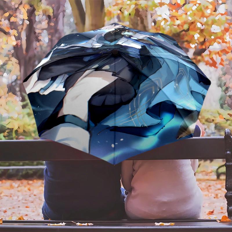 Genshin Impact Wanderer Umbrella with Automatic Open/Close & Self-8-Rib Heavy-Duty Umbrella, Compact Travel Umbrella Suitable for Outdoor