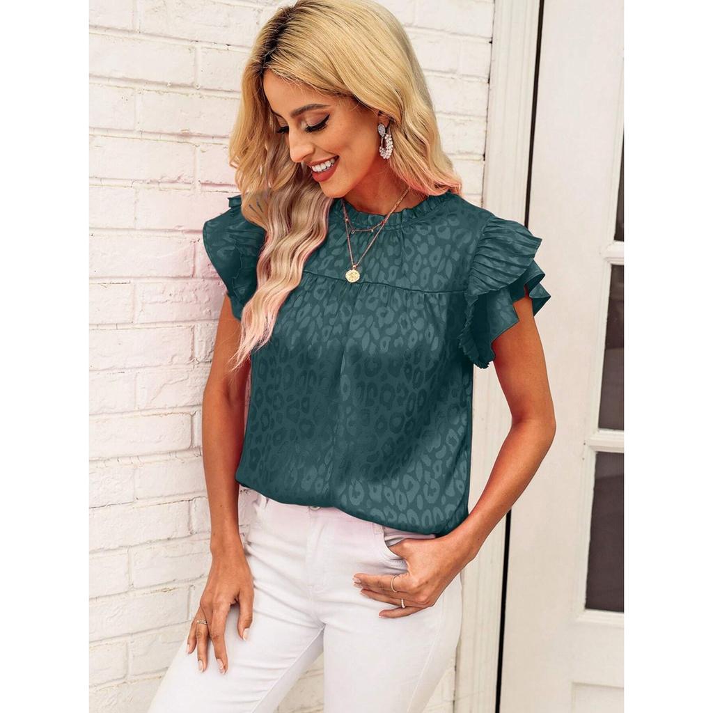 Summer New Fashion Versatile Printed Lotus Leaf Sleeve Top Women's Casual Breathable T-Shirt
