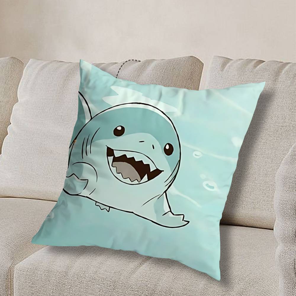 Art Cute Jeff the Land Shark  Pillow Case Sofa Living Room Bedroom Headboard Backrest Cushion Square Cushion Nap Time