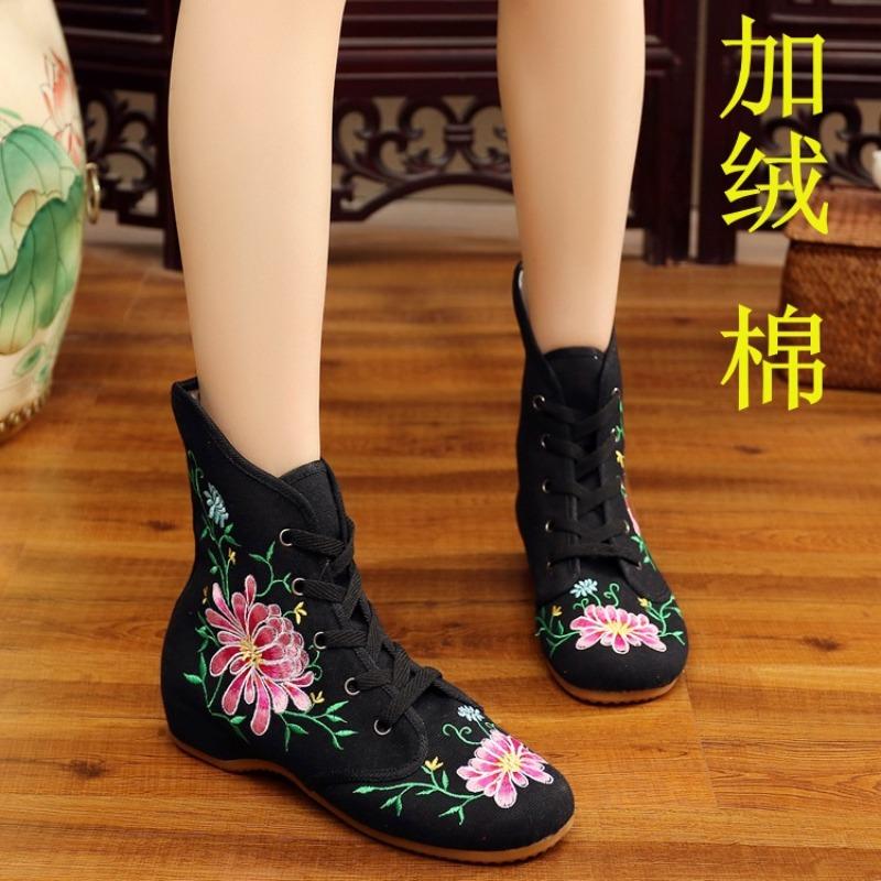 

Mid-autumn and winter new slope heel embroidered short boots, Oxford bottom, women s boots 41