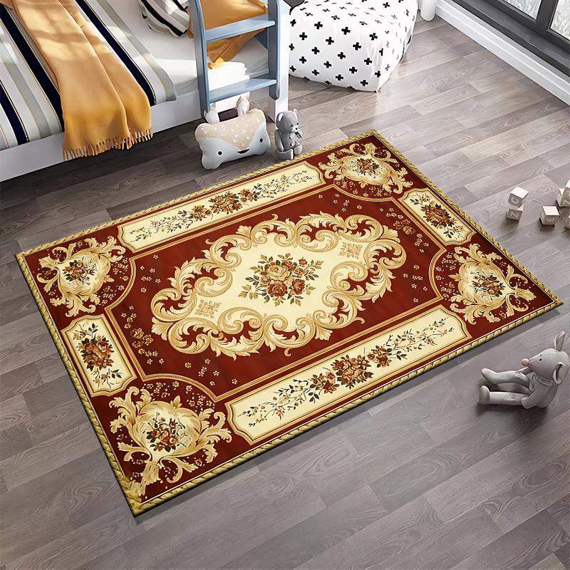 Vintage Teppich mit Blumenmuster in Rot und Gold für Wohnzimmer Geeignet für den Einsatz als Antirutsch für Wohnzimmer Schlafzimmer Sofas