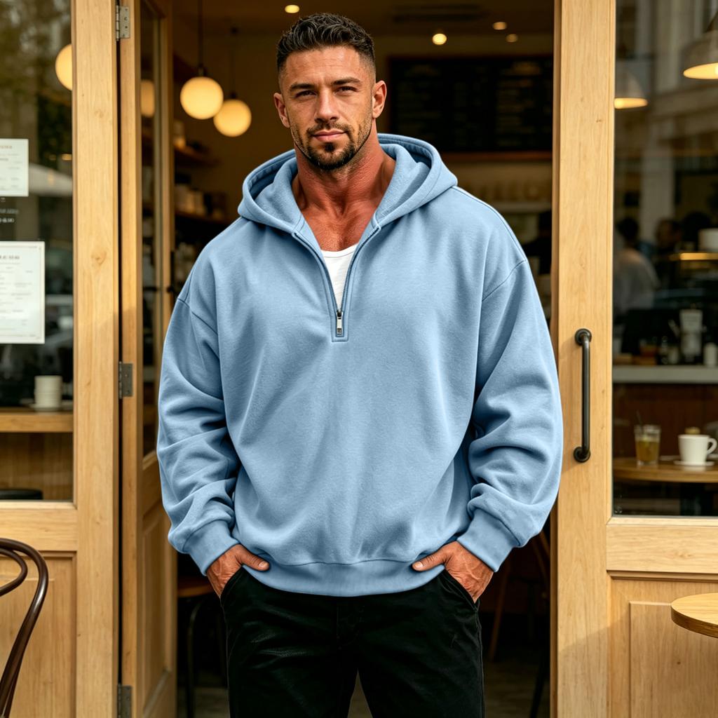 Men's Casual Hooded Quarter-Zip Long Sleeve Sweatshirt Pullover for Everyday Wear