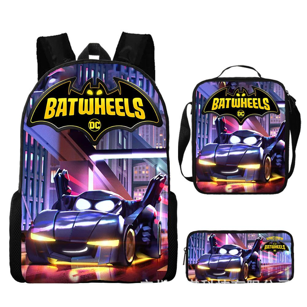Batwheels School Backpack Set for Kids, 3-Piece Cartoon Bookbag, Shoulder Bag, Pencil Case
