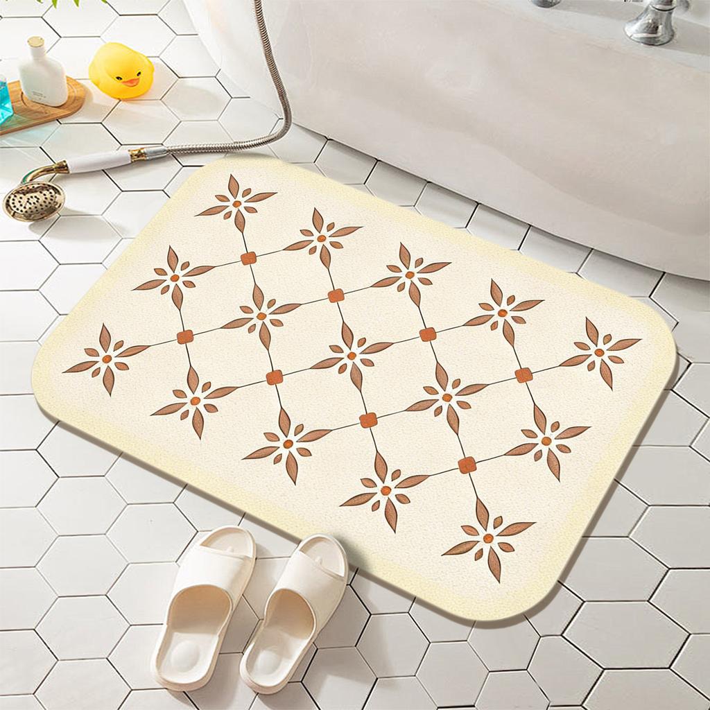 Custom Luxury Designer Non-slip Soft Absorbent Bath Mat Soft Diatom Mud Stone Pink Floral Pattern Brown and Blue Bath Rugs Hotel