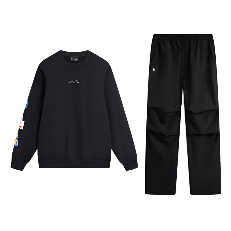 

Li-Ning Colorful Letter Logo Printed Fashion Trendy Personality Cotton Comfortable Versatile Crew Neck Pullover Long Sleeve Sweatshirt Set AYAW963-2 L