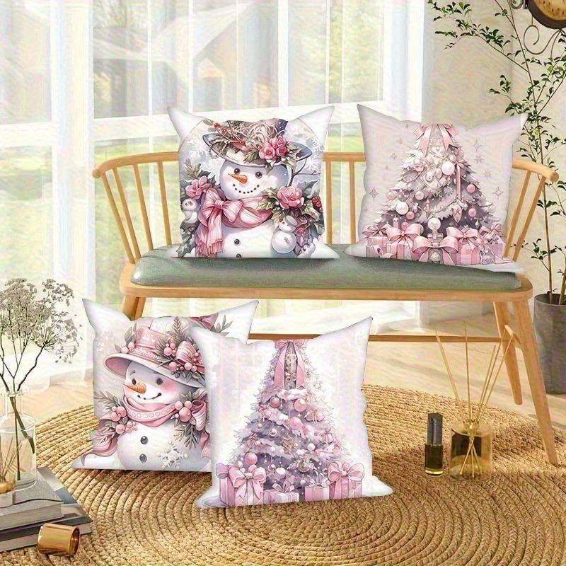 Pink Christmas Pillowcases: Snowman & Tree Designs for Festive Home Decor Sofas, Bedroom Pillow Covers, Holiday Gifts