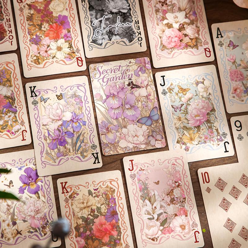 55pcs Secret Garden Playing Cards Floral Collectible Deck Literary Style Game Card Creative Stationery Gift