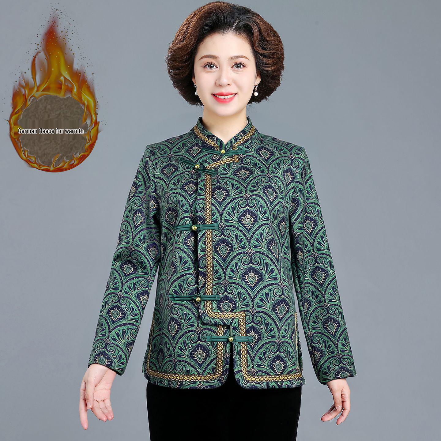 

Grandma s Style Fleece-Lined Jacket & Wide-Leg Pants Set for Middle-Aged and Elderly Women - Perfect for Autumn and Winter XXL