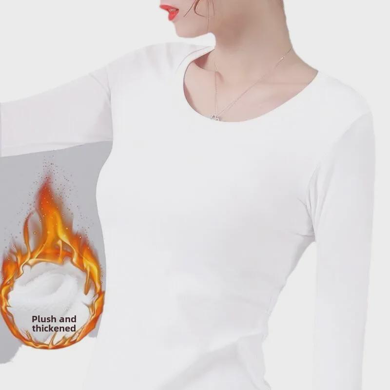 Women's Plush Thermal T-Shirt: Korean-Style, Large Size, Autumn/Winter