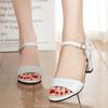 Women Black And White Shoes Front Open Toe Microfiber Soft Leather Sandals Square Heels Buckle Strap Elegant Pumps With Seam