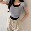 New Arrivals Open Run Women ShorT Sleeve Layered STripe Color Block Crop T shirT