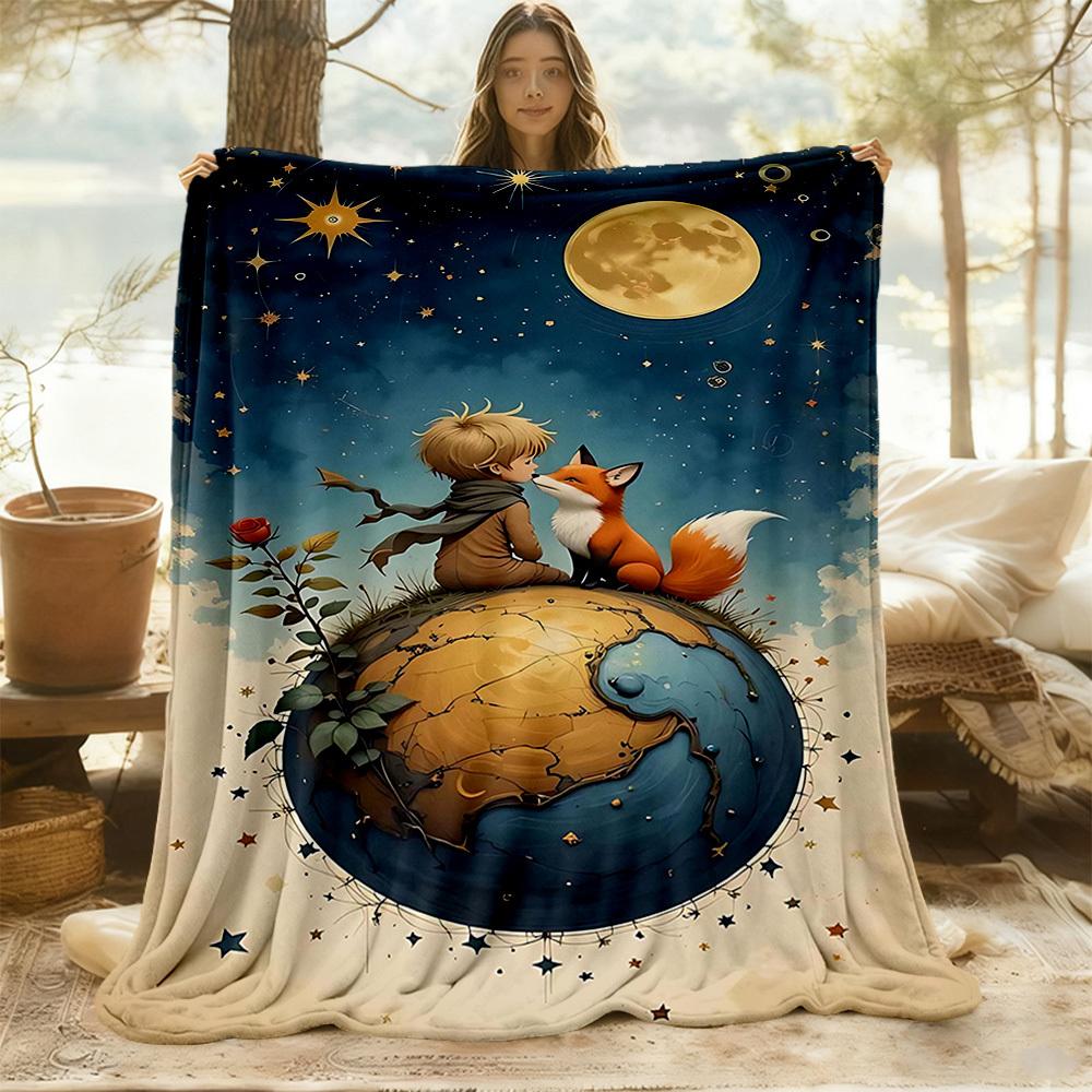 1pc Le Petit Prince Outdoor Blanket Lightweight Flannel, All-Season Use for Sofa, Bed, Travel, Camping, Living Room, Office, Couch065
