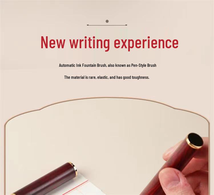 Sandalwood Calligraphy Brush Pen with Replaceable Ink and Nylon Soft Tip for Small Regular Script, Engraving Capable