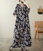 Summer Plus Size Loose Fit Vacation V-Neck Short Sleeve Maxi Dress Women Beach