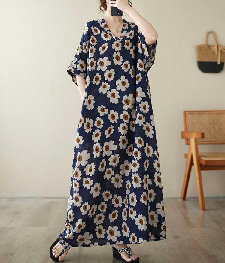 Summer Plus Size Loose Fit Vacation V-Neck Short Sleeve Maxi Dress Women Beach