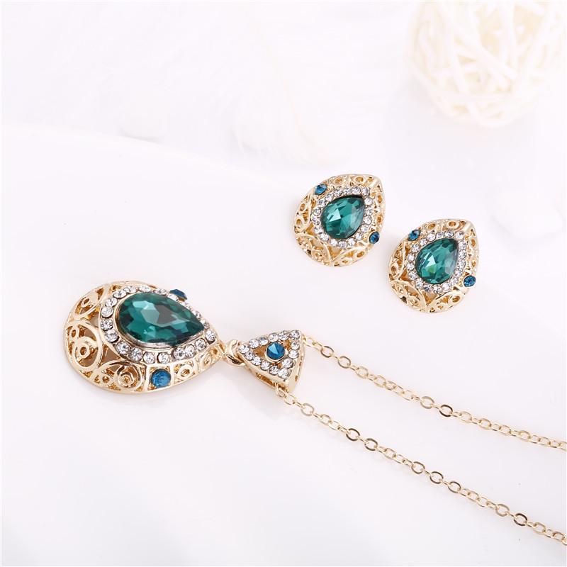 1set/3pcs (Necklace + Earrings) Women's Elegant Jewelry Set Water Drop Pendant Crystal Diamond Women's Jewelry Set
