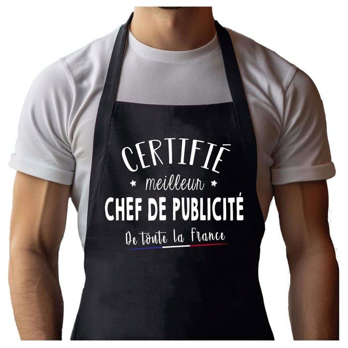 Tablier de cuisine - Chef de projet Certifié Meilleur de France - Noir - Coton résistant - Impression bretonne