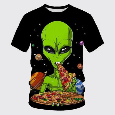 Funny Alien Graphic T Shirt for Men 3D UFO Invader Printed T-Shirt Fashion Outdoor Casual Plus Size Tees Top Women Clothing