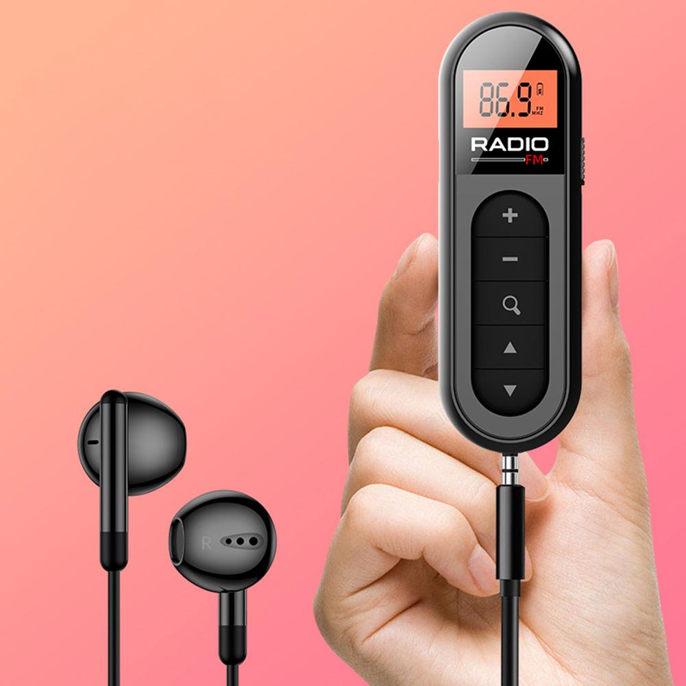 1PCS FM Radio Backlight LCD Display Mini Pocket Clip Radio with 3.5mm Headphones Personal Walkman Radio for Walk Jogging Camping