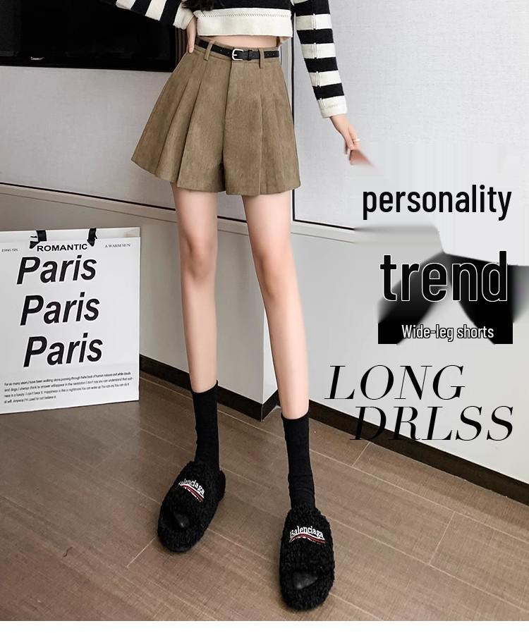 Women's High-Waist Corduroy A-Line Pleated Skirt: Retro, Simple, Versatile, Anti-Exposure Design for Autumn.