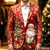 Men's Business Casual Christmas Print Long Sleeve Lapel Jacket No Tie Included