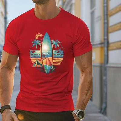 New Summer Men's Fashion T-shirt Personality Surf Board Printed Men's T-shirt Top