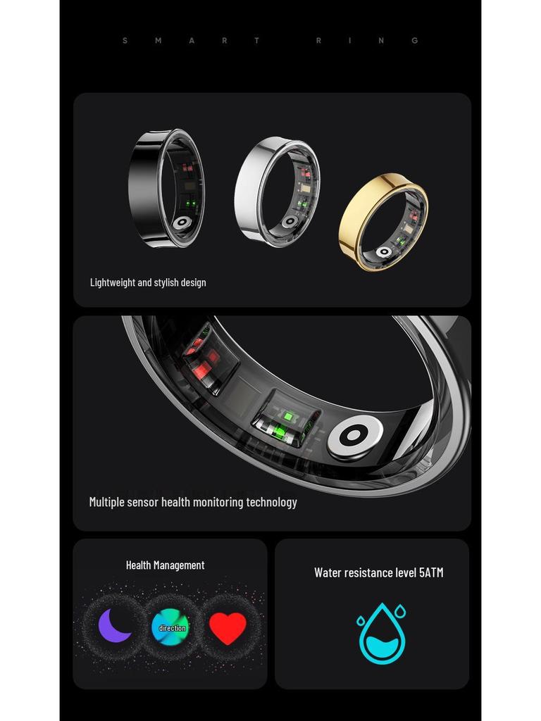 R09 Smart Ring: Heart Rate, Blood Oxygen, Sleep, Sports Tracker, Waterproof, Bluetooth Photo, with Charging Case