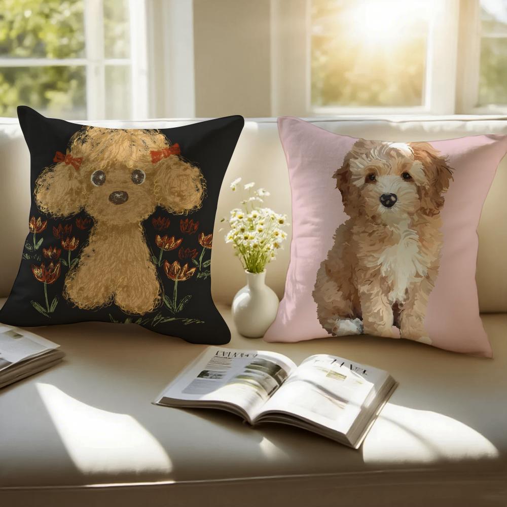 Cuteand Lovely Toy Poodle Dog Animals  Cushion Cover Pillowcase Antidustmite Invisible Zipper Short Plush Sofa Cushion