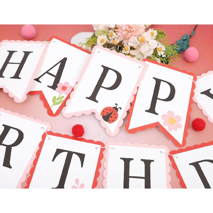 Ladybug Happy Birthday Banner - Cute Ladybird Party Decorations, Ladybug Theme Hanging Flags for Baby Showers, Kids Room Decor, Outdoor Garden Party