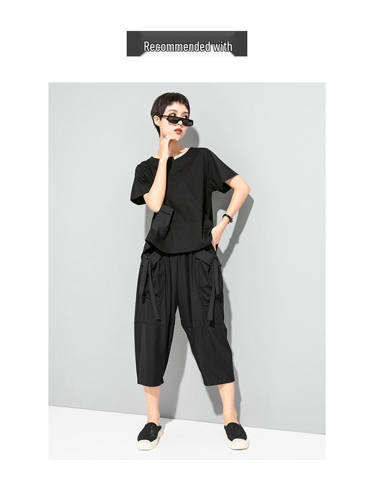 Women's Asymmetrical Swallowtail T-shirt - Dark, Round Neck, Casual & Versatile Trend