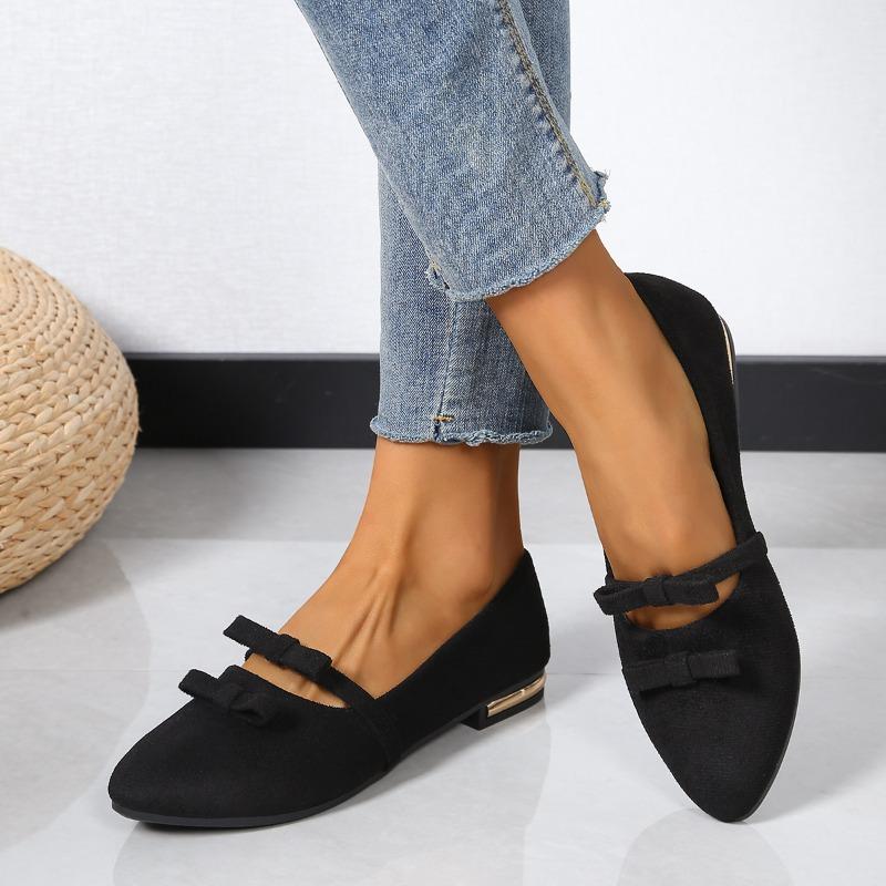 

Pointed Bow Shallow Mouth Mary Jane Women s New Fall Suede Slip-On Soft Sole Flats 35 чёрный