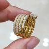 Huitan Luxury Gold Color Wide Ring Fashion Female Engagement Ceremony Party Accessories Gorgeous Bright Zirconia Finger JewelryGood Product