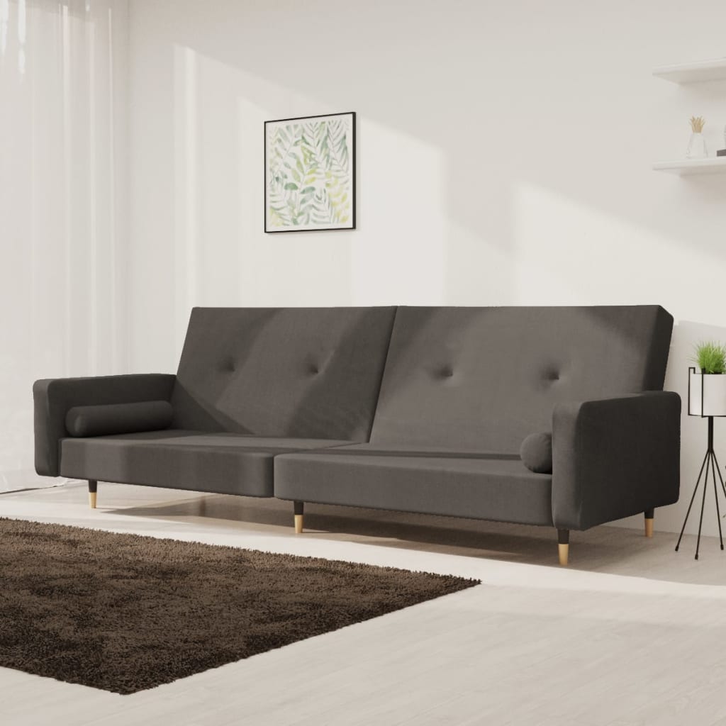 2 Seater Sofa Bed with 2 Pillows Dark Gray Velvet