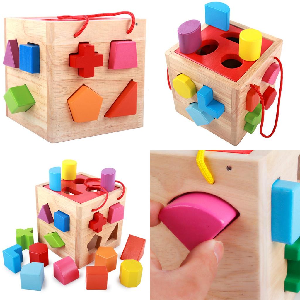 Shape Portable Wooden Matching Puzzle Box Toy For Infant Learning Development