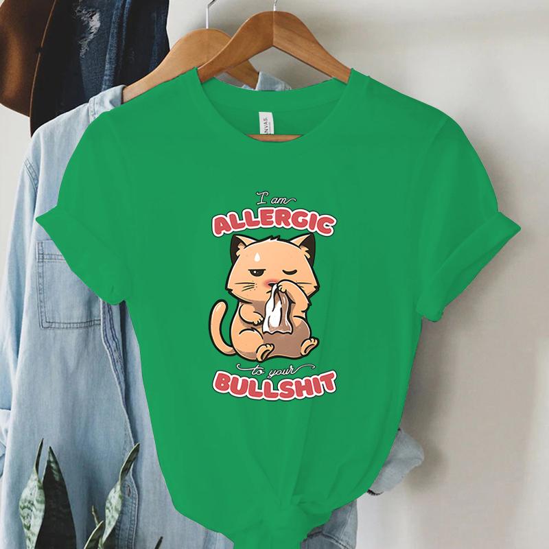 Woman Tshirts Graphic T Shirt Womens ALLERGIC BULLSHIT Printed Tshirt Fashion Youthful Female Clothing  Womens Clothing Sales