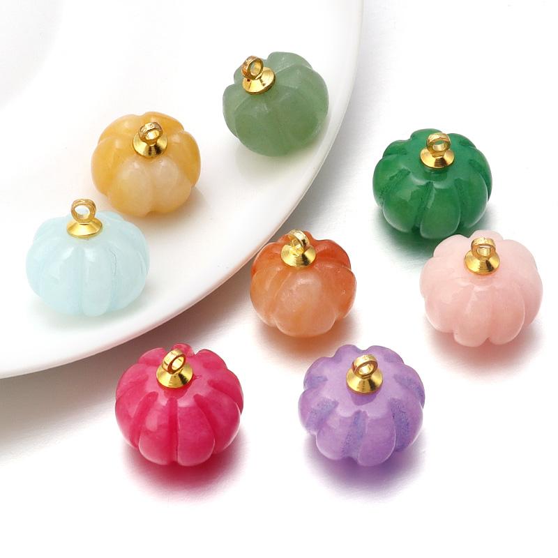 5pcs/Lot Rose Quartz Green Aventurine Natural Stone Pendant Charms for Jewelry Making Mini Cute Pumpkin Pendant DIY Bracelet