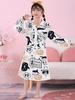 Girls' Combed Cotton Long-Sleeve Pajama Robe - Spring/Summer Bathrobe for Kids, Cute Sleepwear for Middle and Big Girls