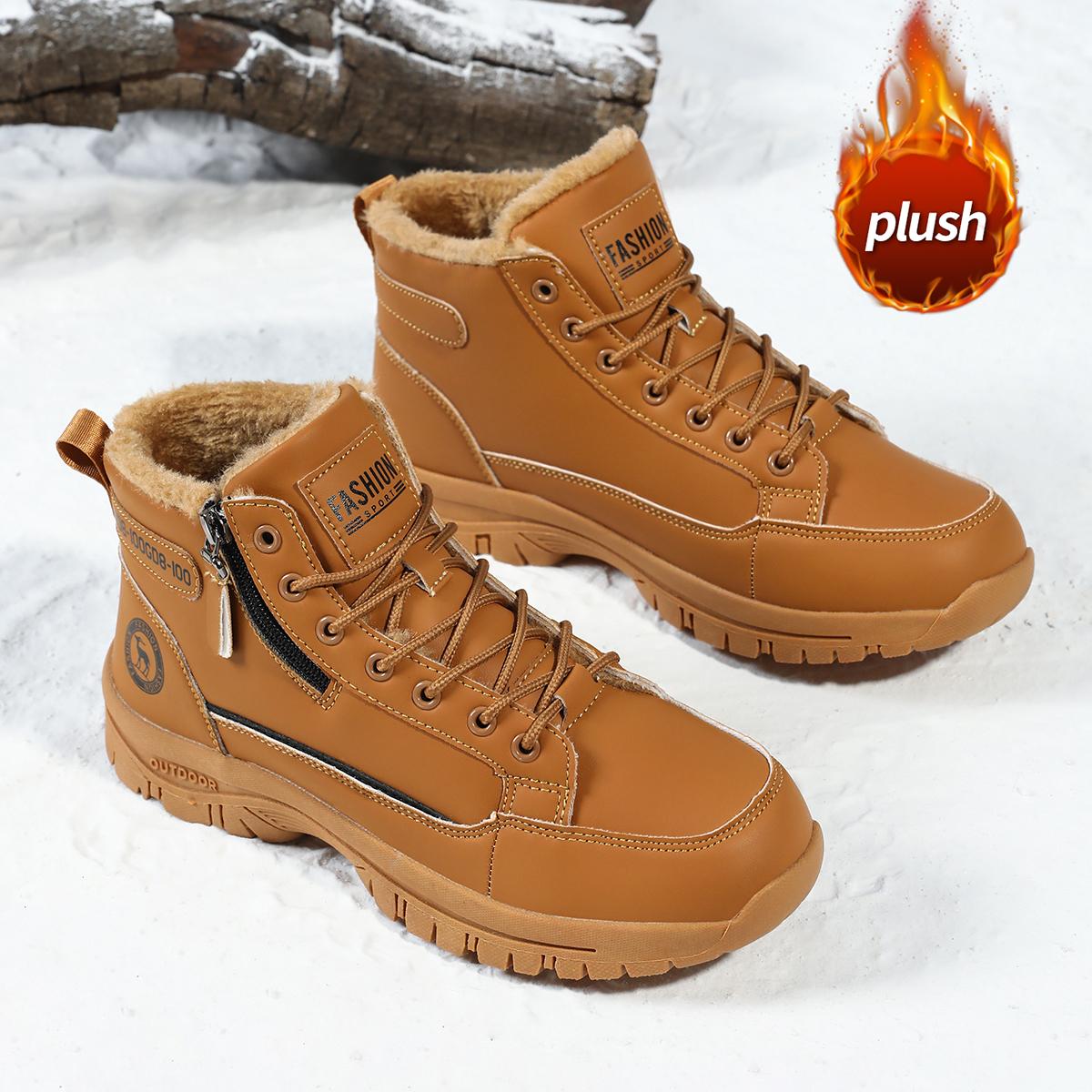 

TUINANLE Мужские зимние ботинки хлопковые кроссовки Супер теплые плюшевые мужские уличные нескользящие легкие походные ботинки рабочая обувь 46 жёлтый