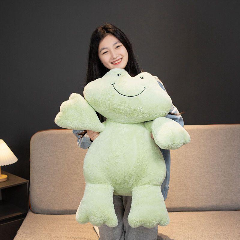 Cute Smiling Frog Plush Toy Soft Fluffy Stuffed Animal Doll Kid Comfort Toy Available Birthday Gift Home Sofa Bedroom Decoration
