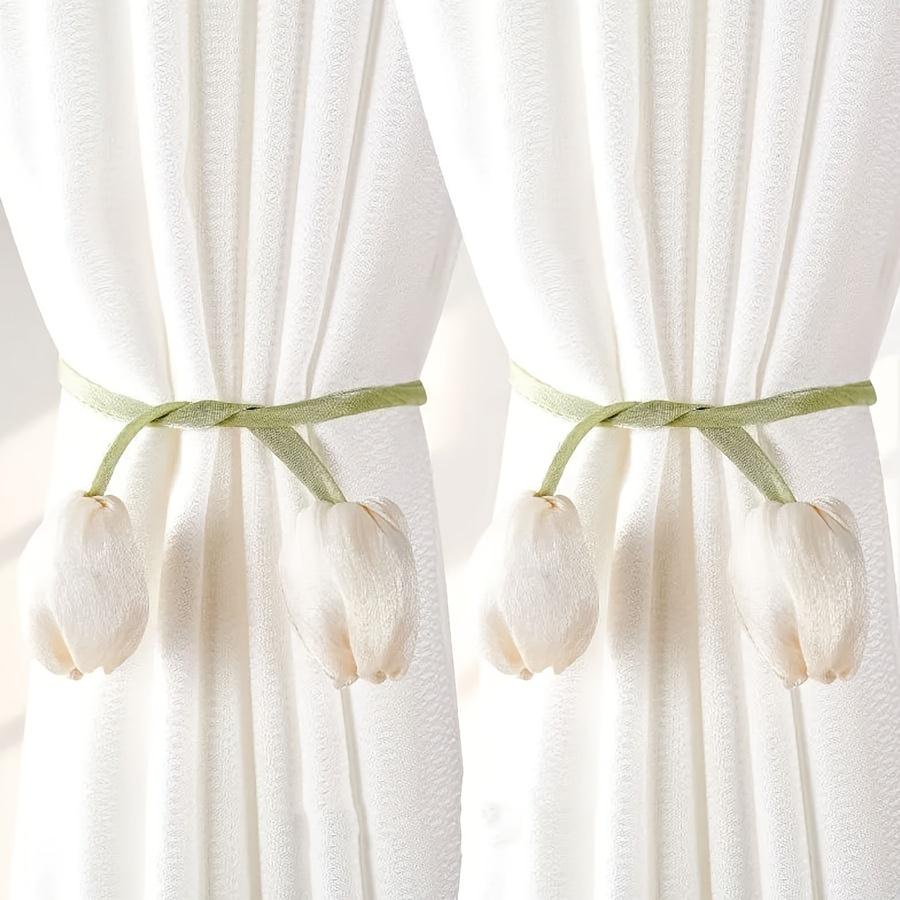 2pcs Classic Elegant Tulip Curtain Tiebacks Polyester, Easy Installation, Ideal for Curtain Strap, Enhances Room Style with Floral Decor