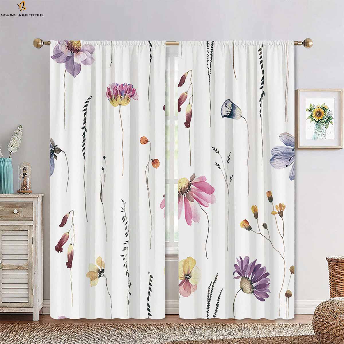 

2 шт. Ретро Цветочные Пасторальные Шторы с 3D-печатью для Кабинета Гостиной Спальни Затемняющие Декоративные Шторы W50xH130(CM)x2PCS&Rod pocket