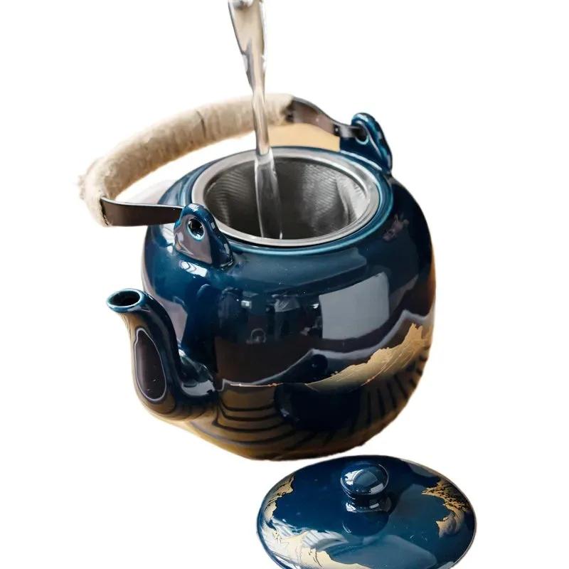 7-Piece Set Japanese Style Ceramic Tea Set Black Glazed Teapot With Tea Strainer Simple Teacup Home Office Gift Tea Service