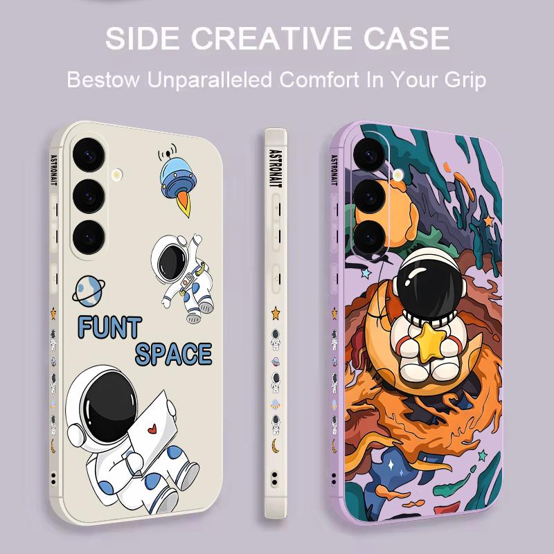 Cartoon Astronaut Pattern Case For Samsung Galaxy S26 S25 Ultra S24 S23 S22 Plus S21 FE A15 A16 A17 A35 A36 A54 A55 A56 5G Soft Cover